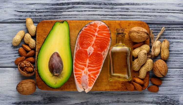 Healthy fat salmon, avocado, oil, nuts